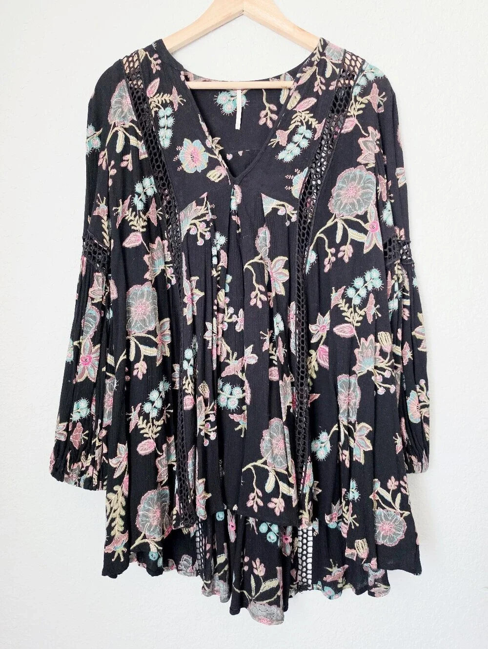 Free People Just The Two Of Us Top Tunic Dress Black Floral Botanical Women XS